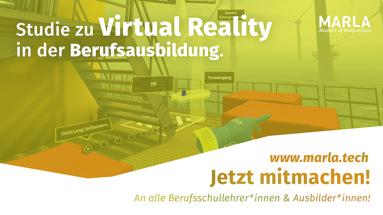 Das Bild visualisiert den Aufruf zur Teilnahme an der Studie zu Virtual Reality in der Berufsausbildung - Jetzt mitmachen.